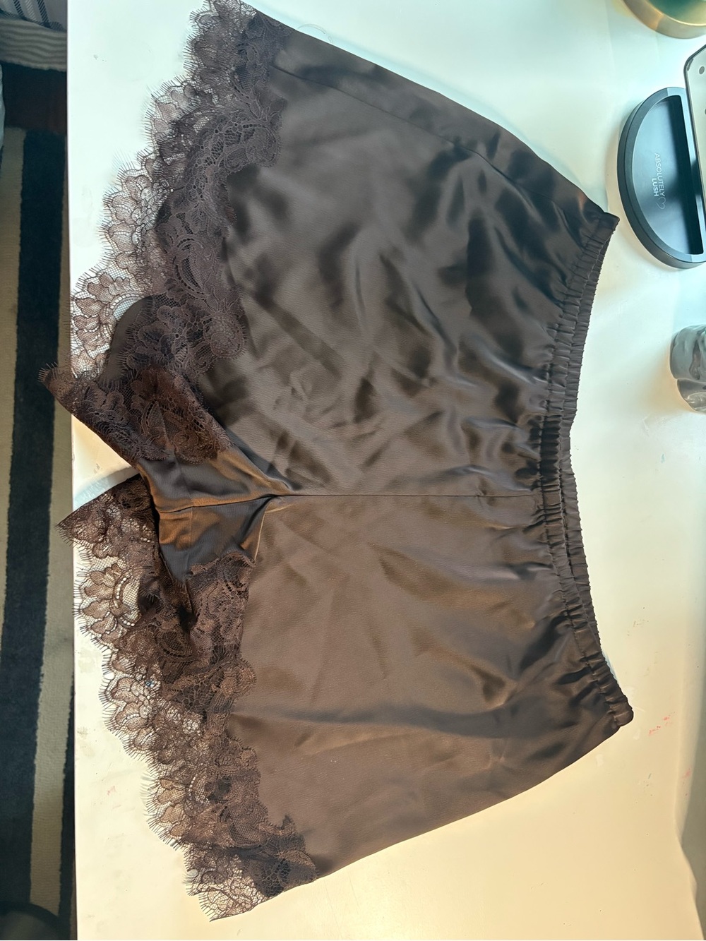 Target Brown Satin Lace-Trim Sleep Shorts
